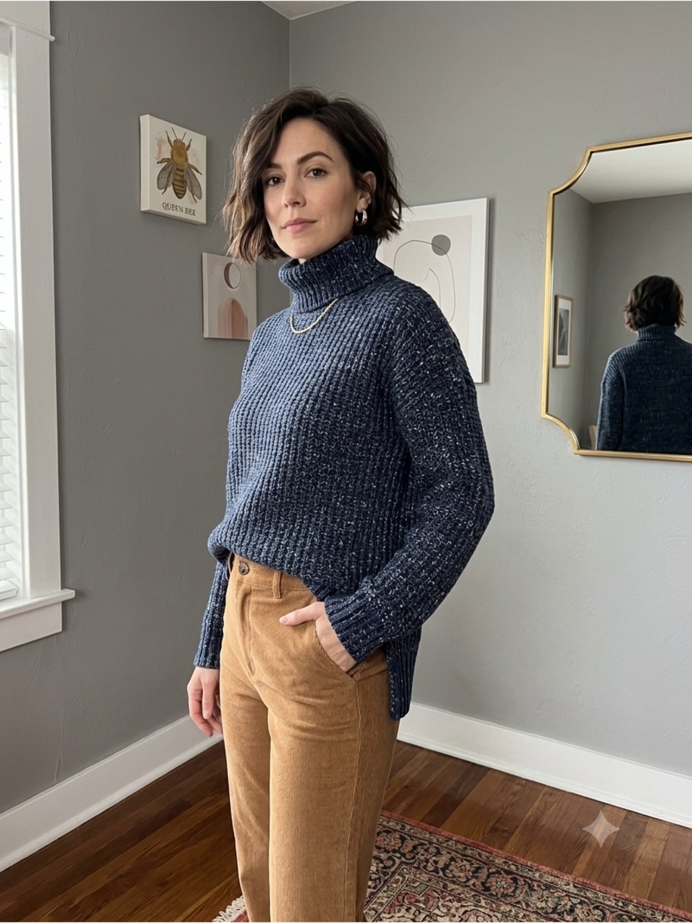 Palette Sparkle Knit Turtle Neck Sweater Navy Size Small.